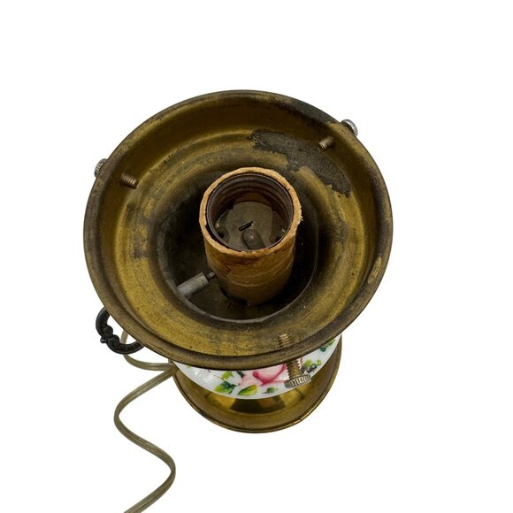 Vintage Brass & Porcelain Table Lamp With Floral Design No Shade - Picture 4 of 7